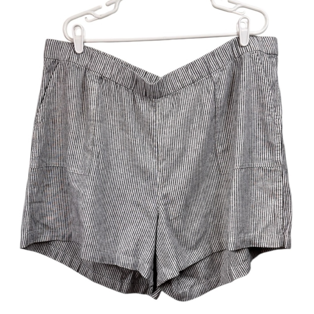 NWT J Crew Factory Size 2X Linen Blend Black White Shorts Pockets Comfort Waist